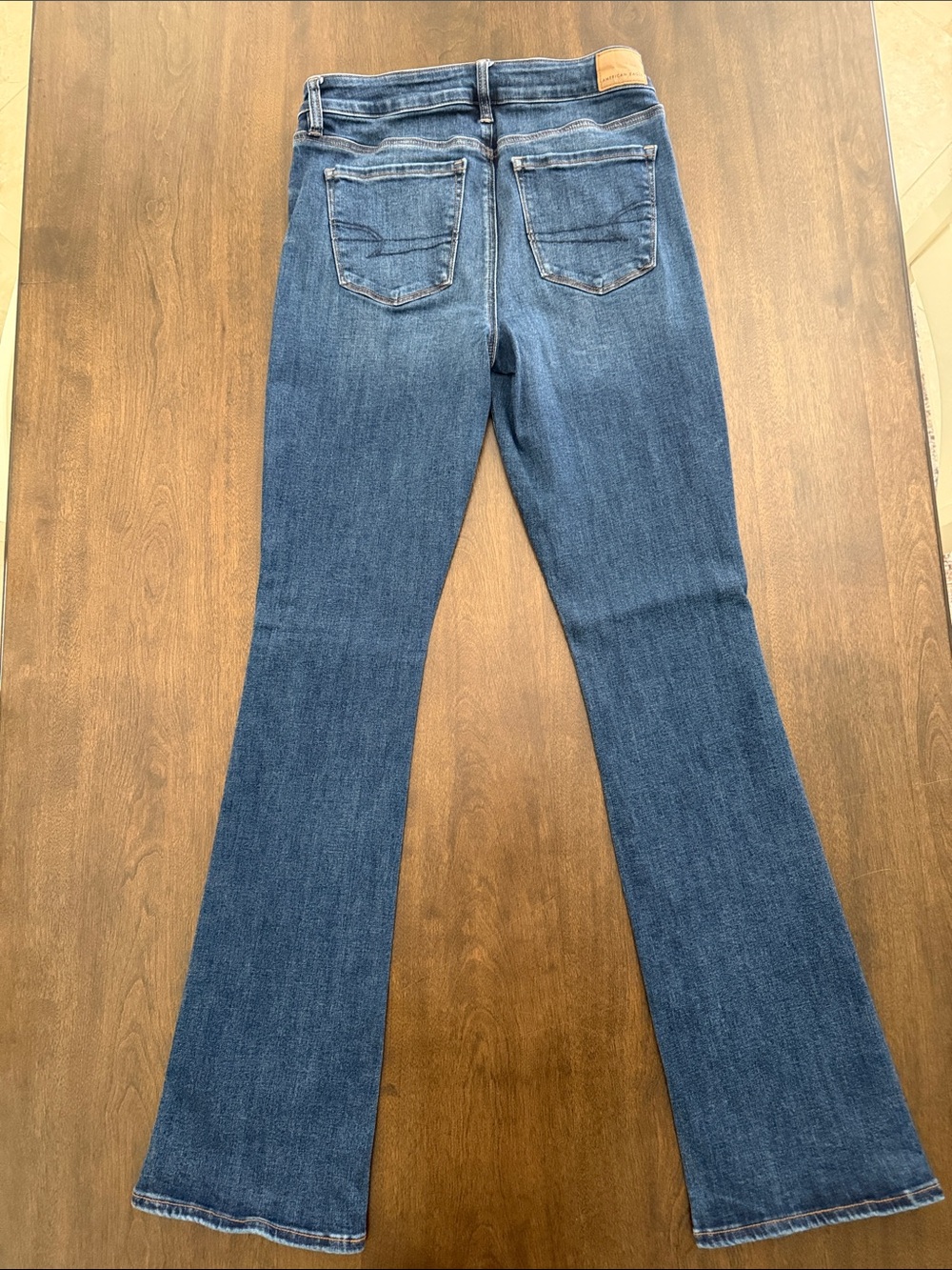 American Eagle High Rise Skinny Kick Medium-Dark Blue Bootcut Jeans 8 Long - Picture 2 of 6